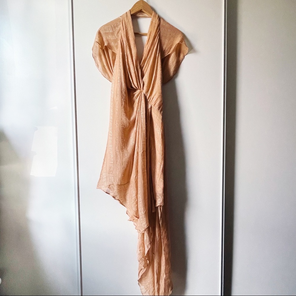 Ronny Kobo silk pink gold asymmetrical party dress